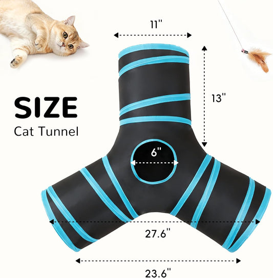 Tempcore Pet Cat Tunnel Tube Cat Toys 3 Way Collapsible, Tunnels for Indoor Cats,Kitty Bored Peek Hole Toy Ball Cat, Puppy, Kitty, Kitten, Rabbit