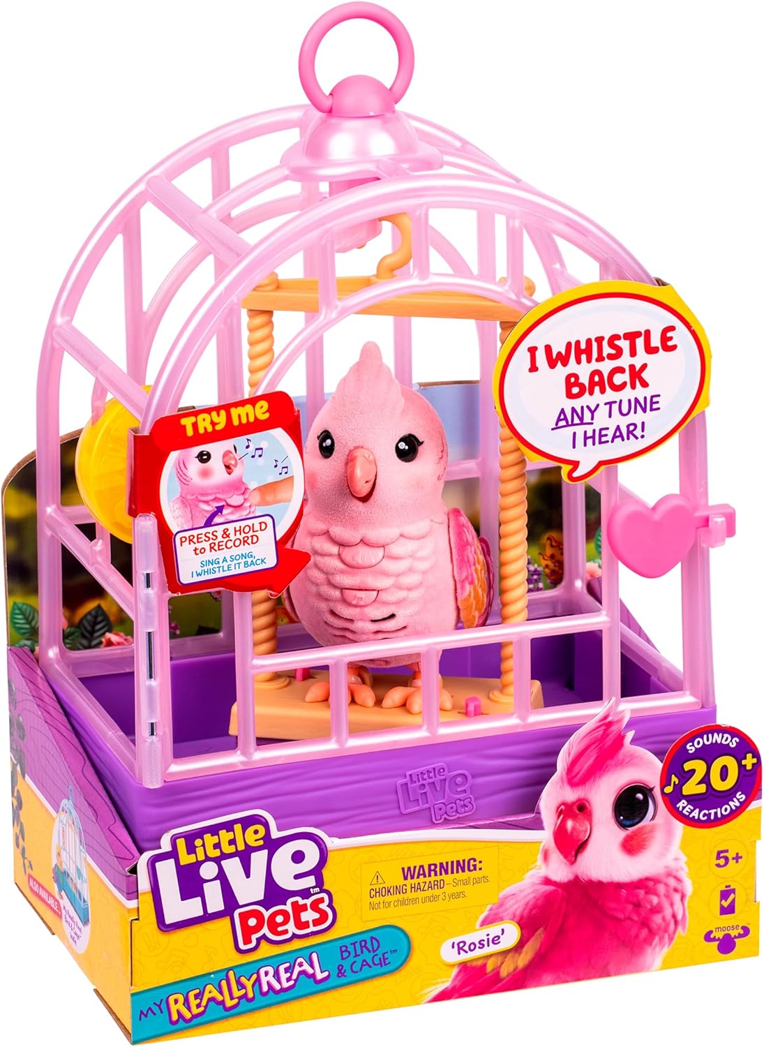 Little Live Pets My Really Real Talking Bird Toy & Cage - Indie, Interactive Voice Repeating Toy, 20+ Sounds & Reactions, Talking Toys for Kids 5-7
