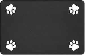 Pet Feeding Mat-Absorbent Pet Placemat for Food and Water Bowl, with Waterproof Rubber Backing, Quick Dry Water Dispenser Mat for Dog and Cat (20"x12", Striped Dark Gray)