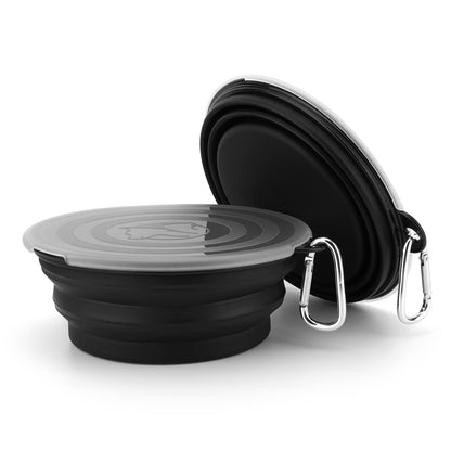 SLSON Collapsible Bowl with Cover Lids,2 Pack Dog Travel Bowls Portable Foldable Cat Water Dish Bowl for Pets Walking Parking Camping (Light Blue and Green, Small)