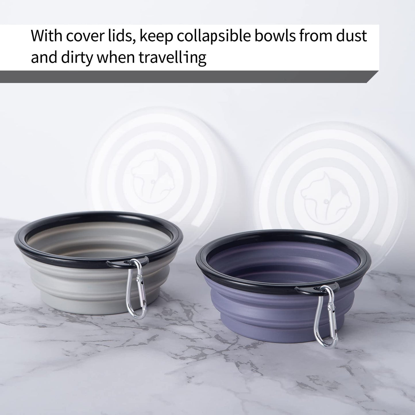 SLSON Collapsible Bowl with Cover Lids,2 Pack Dog Travel Bowls Portable Foldable Cat Water Dish Bowl for Pets Walking Parking Camping (Light Blue and Green, Small)