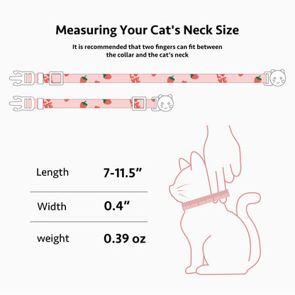 2 Pack Cotton Breakaway Cat Collar Pink Strawberries and White Heart Shaped Pendant Cute Kitten Cat Collar with Bell