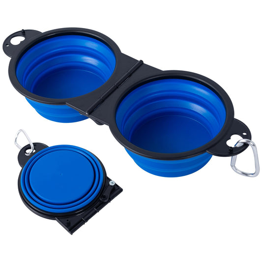 SLSON Collapsible Dog Dual Bowls Reinforced Rim 180 Degrees Flip Over Foldable Double Bowl with Lock Clips More Stable Dog Travel Bowls Pet Food Water Feeder (Light Pink)