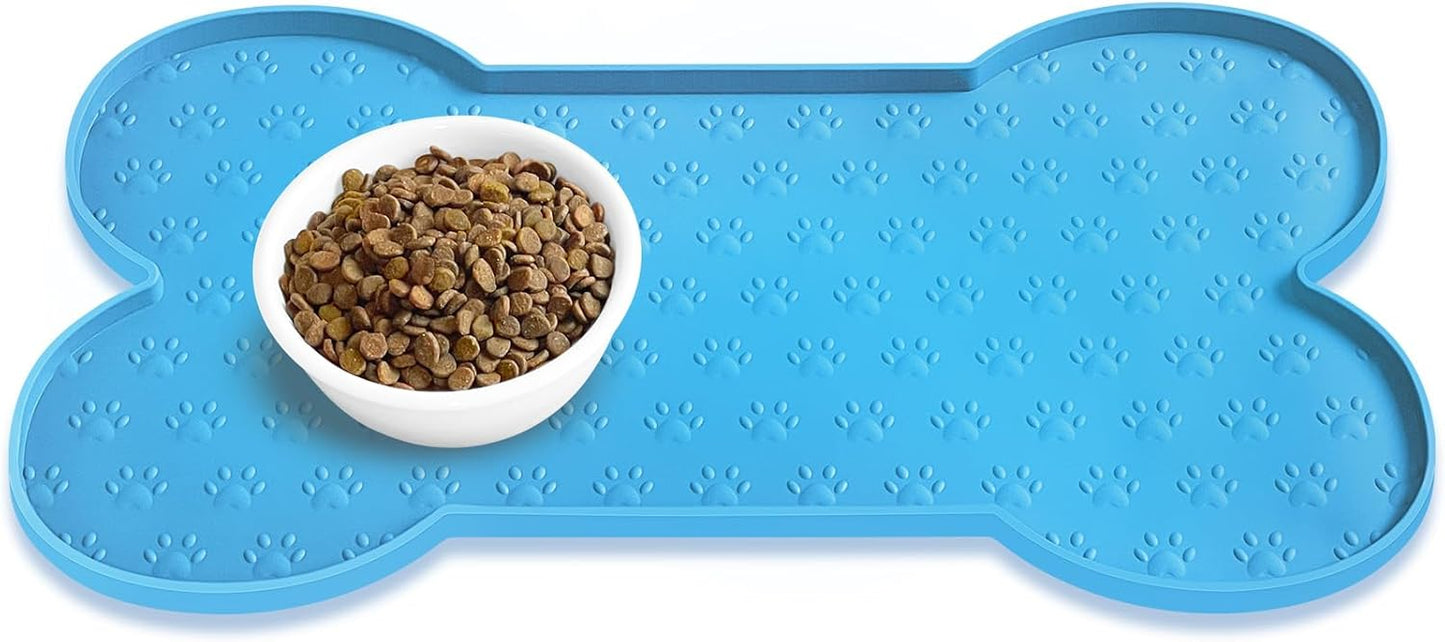 PWTAA Dog Food Mat Anti-Slip Silicone Dog Bowl Mat Thicker Pet Placemat Waterproof Cat Feeder Pad with Raised Edge Puppy Kitten Feeding Mats Suitable Small Medium-Sized Dogs Cats Eating Tray