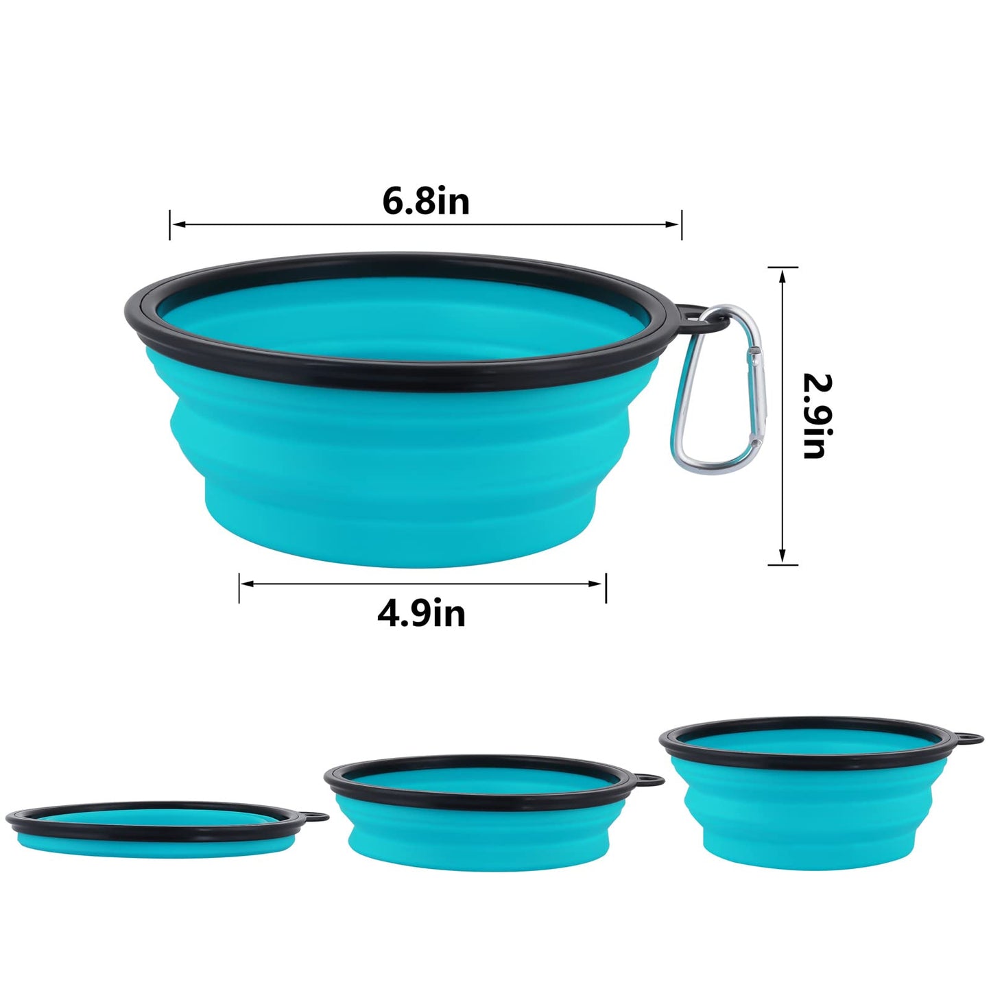 SLSON Collapsible Bowl with Cover Lids,2 Pack Dog Travel Bowls Portable Foldable Cat Water Dish Bowl for Pets Walking Parking Camping (Light Blue and Green, Small)