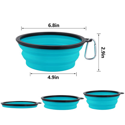 SLSON Collapsible Bowl with Cover Lids,2 Pack Dog Travel Bowls Portable Foldable Cat Water Dish Bowl for Pets Walking Parking Camping (Light Blue and Green, Small)