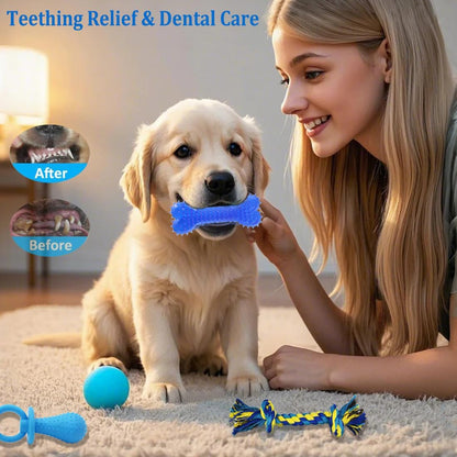 Beiker 20 Pack Puppy Chew Toys - Blue Dog Teething Toys for Puppies, Puppy Teething Rings and Ropes, Rubber Toy Bundle for Small Dogs, Cute Interactive Dog Balls for Small Breed