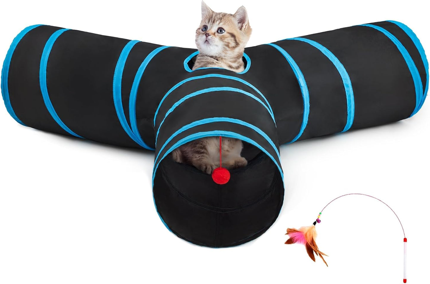 Tempcore Pet Cat Tunnel Tube Cat Toys 3 Way Collapsible, Tunnels for Indoor Cats，Kitty Bored Peek Hole Toy Ball Cat, Puppy, Kitty, Kitten, Rabbit