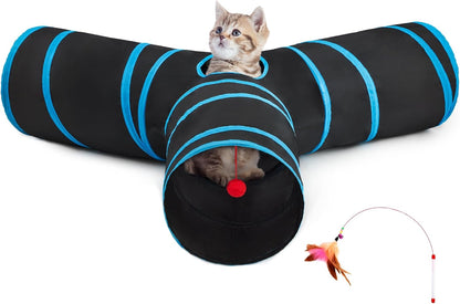 Tempcore Pet Cat Tunnel Tube Cat Toys 3 Way Collapsible, Tunnels for Indoor Cats，Kitty Bored Peek Hole Toy Ball Cat, Puppy, Kitty, Kitten, Rabbit