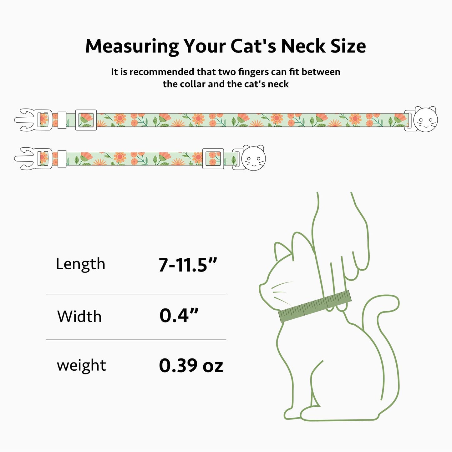 2 Pack Cotton Breakaway Cat Collar Pink Strawberries and White Heart Shaped Pendant Cute Kitten Cat Collar with Bell