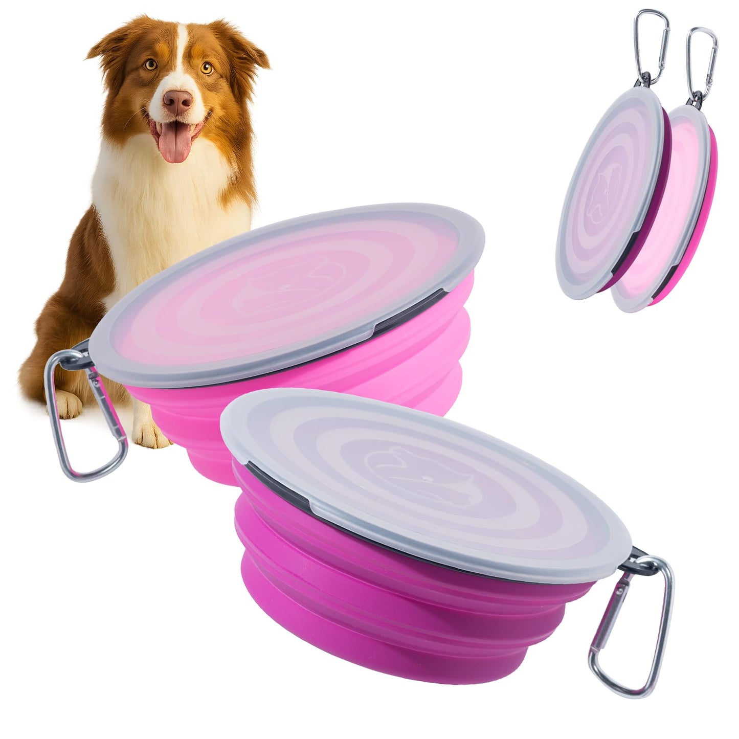 SLSON Collapsible Bowl with Cover Lids,2 Pack Dog Travel Bowls Portable Foldable Cat Water Dish Bowl for Pets Walking Parking Camping (Light Blue and Green, Small)