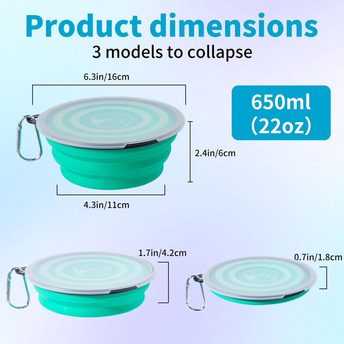 SLSON Collapsible Bowl with Cover Lids,2 Pack Dog Travel Bowls Portable Foldable Cat Water Dish Bowl for Pets Walking Parking Camping (Light Blue and Green, Small)