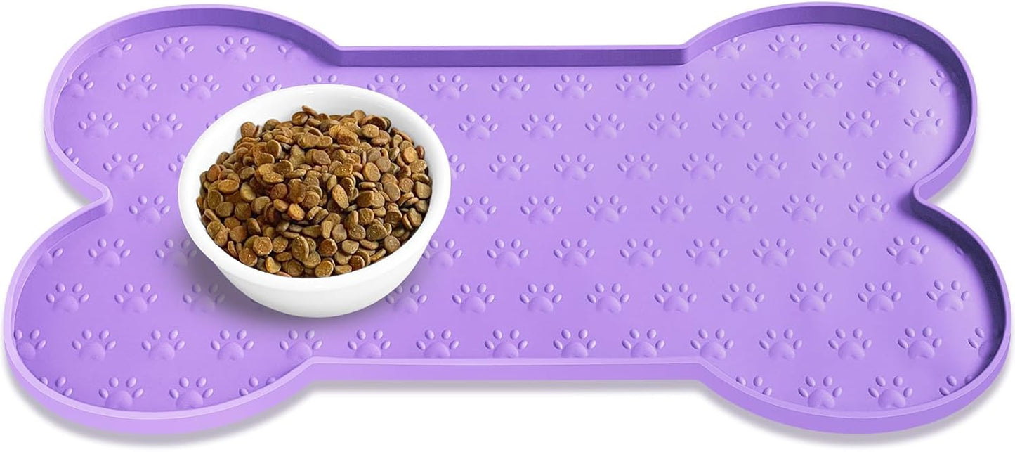 PWTAA Dog Food Mat Anti-Slip Silicone Dog Bowl Mat Thicker Pet Placemat Waterproof Cat Feeder Pad with Raised Edge Puppy Kitten Feeding Mats Suitable Small Medium-Sized Dogs Cats Eating Tray