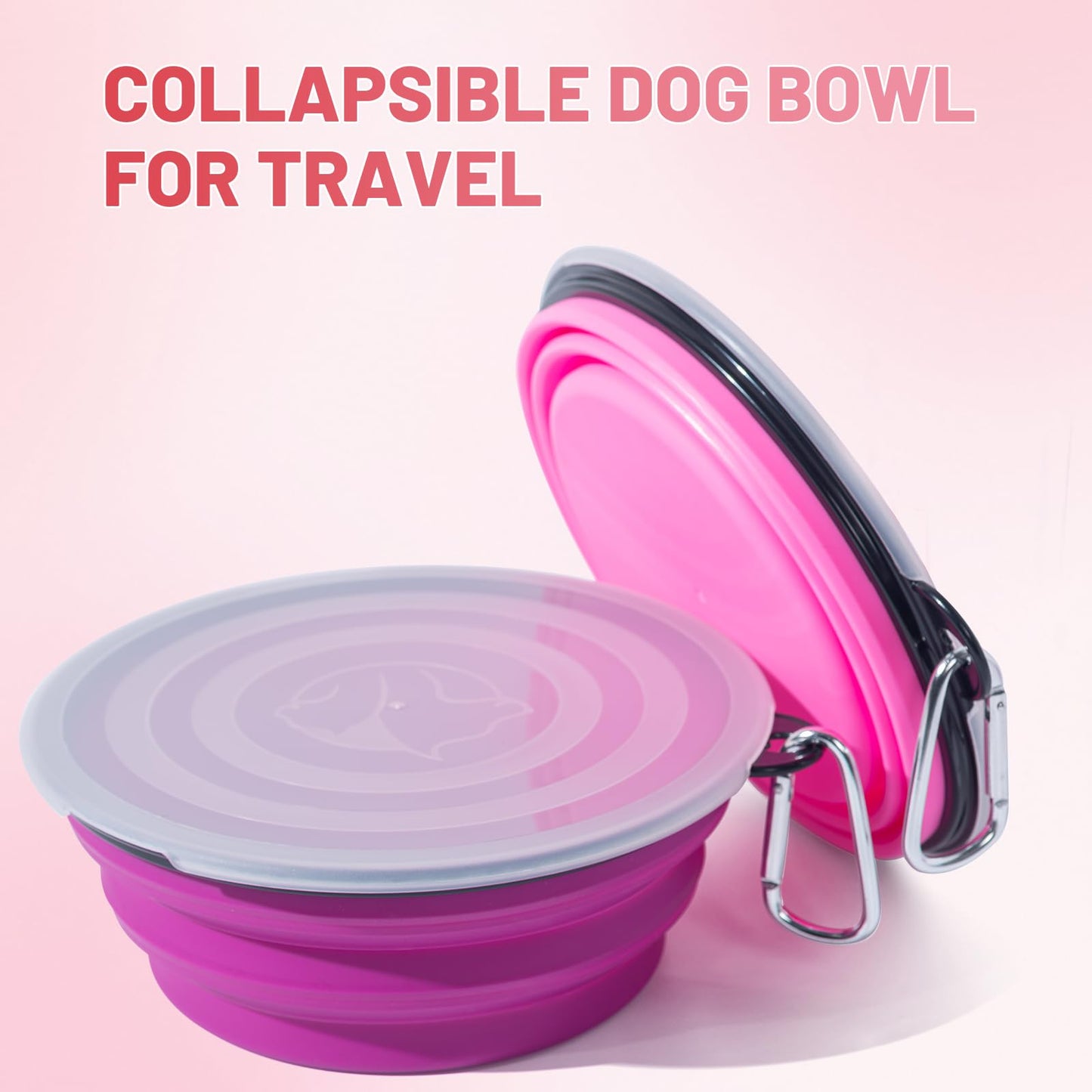 SLSON Collapsible Bowl with Cover Lids,2 Pack Dog Travel Bowls Portable Foldable Cat Water Dish Bowl for Pets Walking Parking Camping (Light Blue and Green, Small)