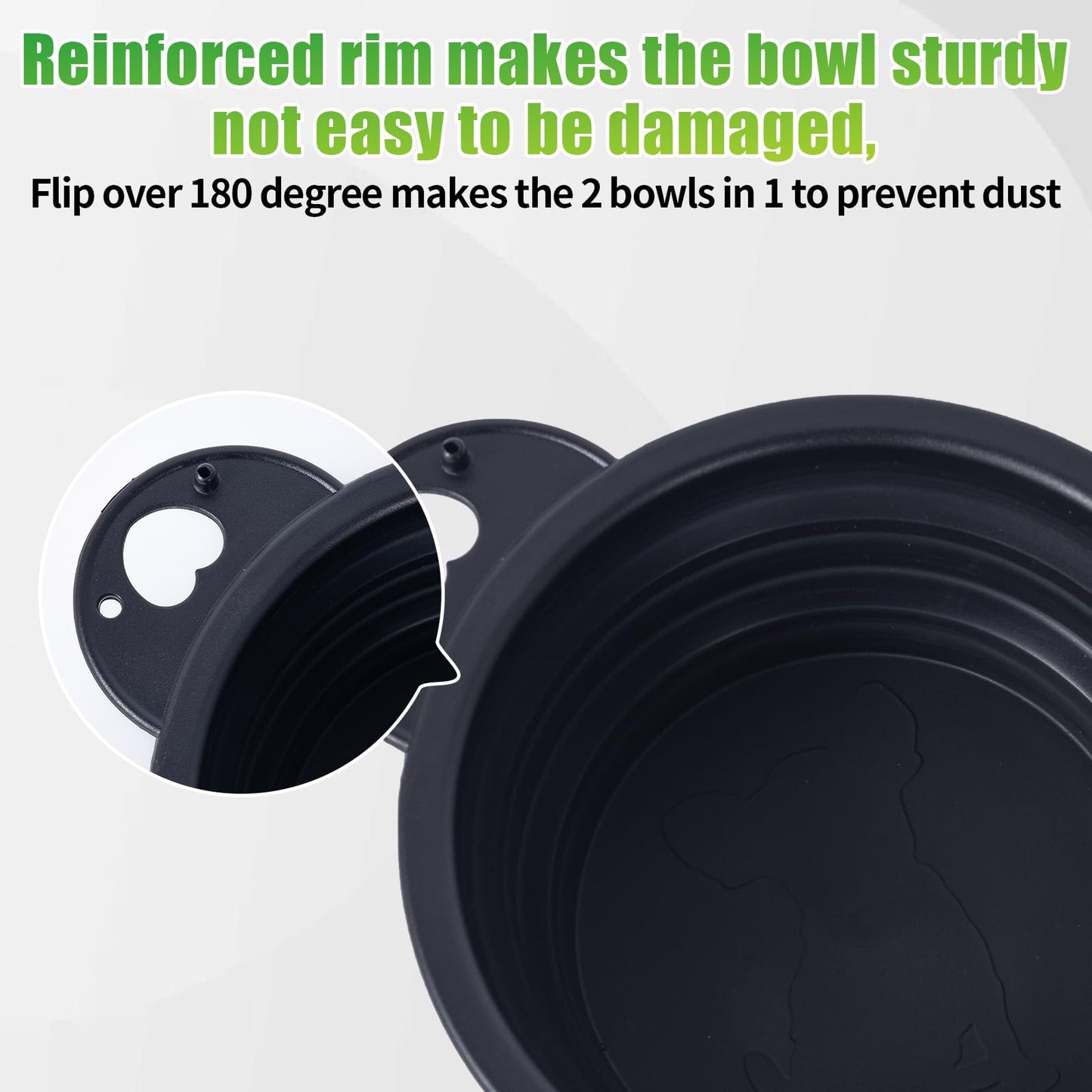SLSON Collapsible Dog Dual Bowls Reinforced Rim 180 Degrees Flip Over Foldable Double Bowl with Lock Clips More Stable Dog Travel Bowls Pet Food Water Feeder (Light Pink)