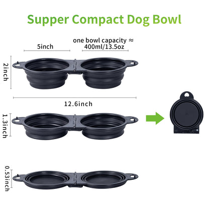 SLSON Collapsible Dog Dual Bowls Reinforced Rim 180 Degrees Flip Over Foldable Double Bowl with Lock Clips More Stable Dog Travel Bowls Pet Food Water Feeder (Light Pink)