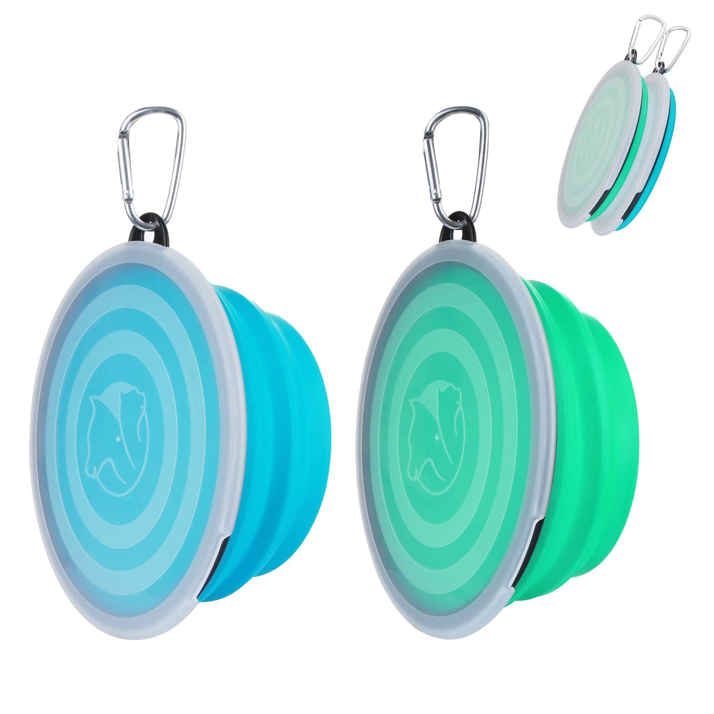 SLSON Collapsible Bowl with Cover Lids,2 Pack Dog Travel Bowls Portable Foldable Cat Water Dish Bowl for Pets Walking Parking Camping (Light Blue and Green, Small)