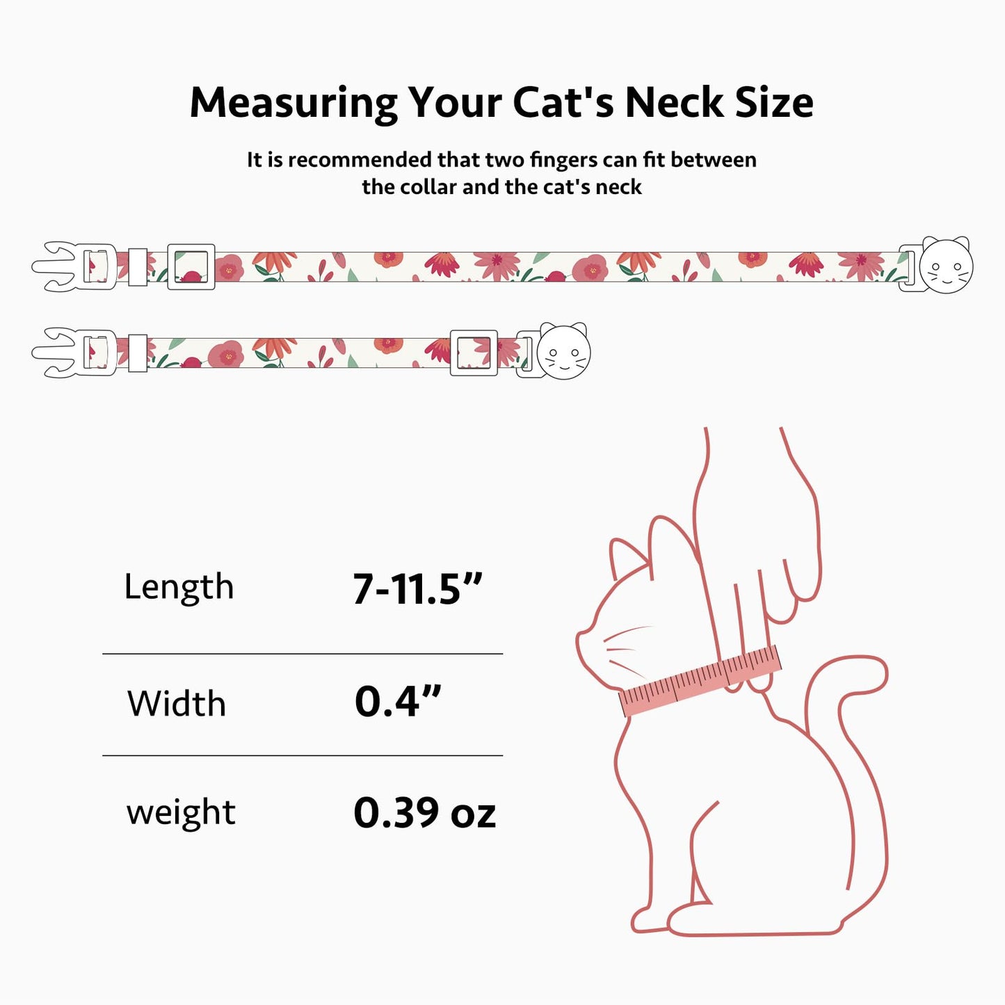 2 Pack Cotton Breakaway Cat Collar Pink Strawberries and White Heart Shaped Pendant Cute Kitten Cat Collar with Bell