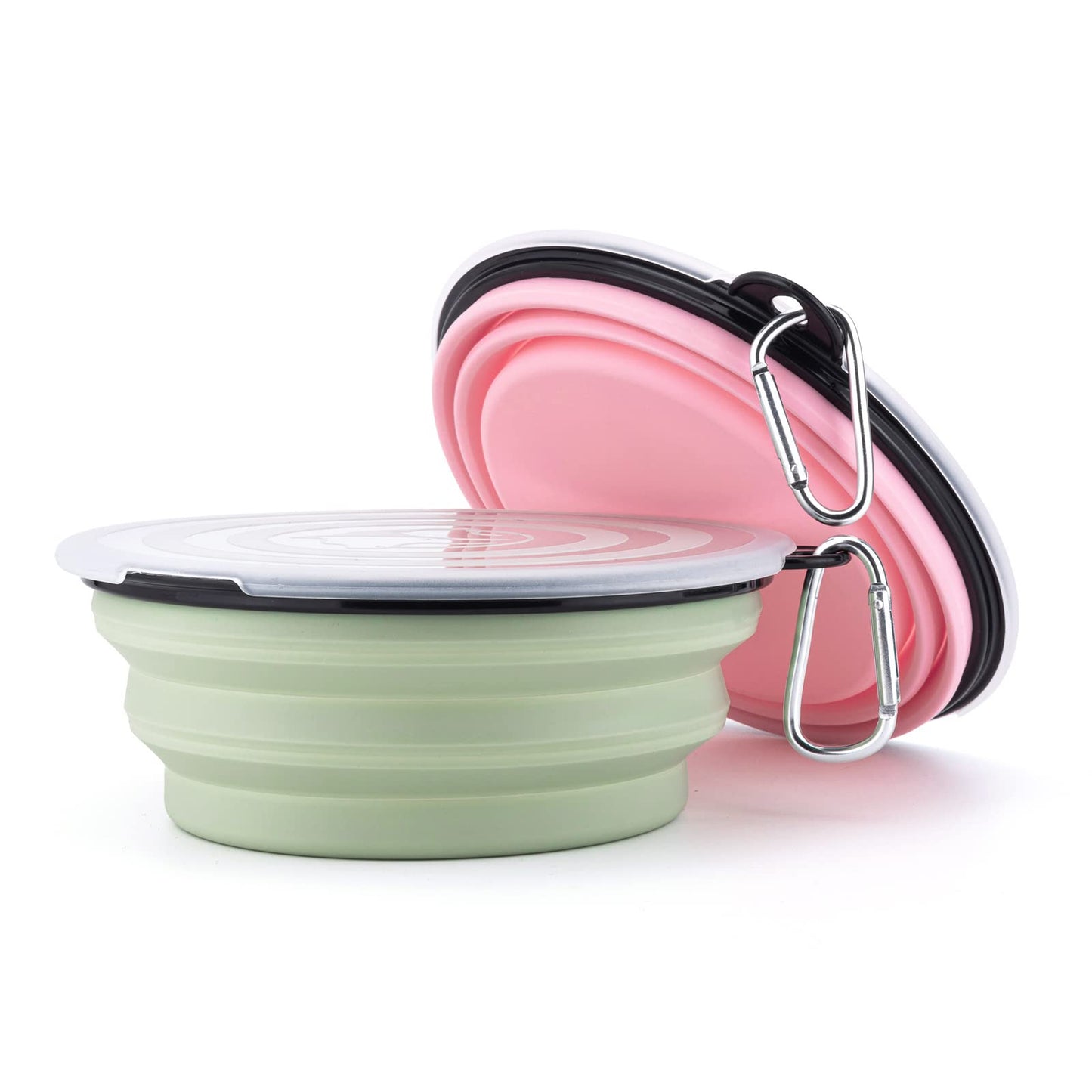 SLSON Collapsible Bowl with Cover Lids,2 Pack Dog Travel Bowls Portable Foldable Cat Water Dish Bowl for Pets Walking Parking Camping (Light Blue and Green, Small)