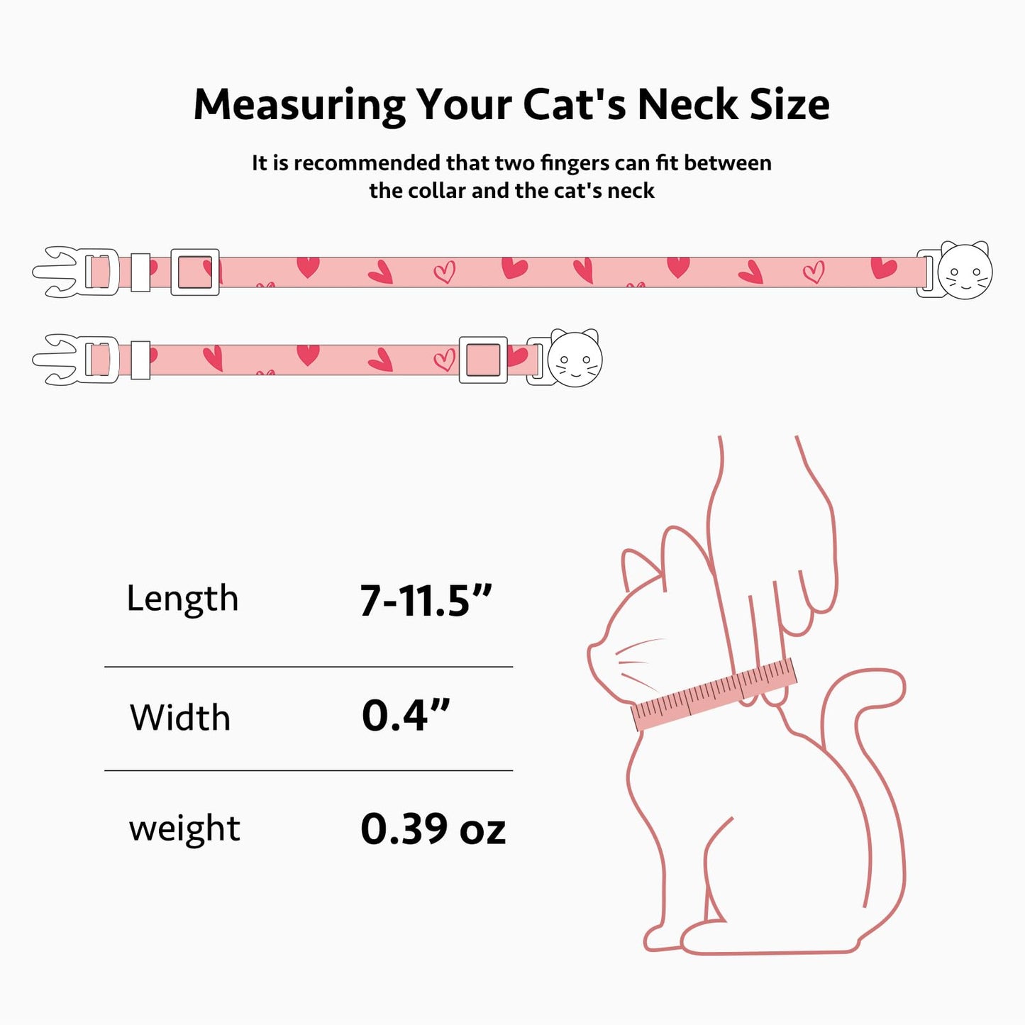 2 Pack Cotton Breakaway Cat Collar Pink Strawberries and White Heart Shaped Pendant Cute Kitten Cat Collar with Bell