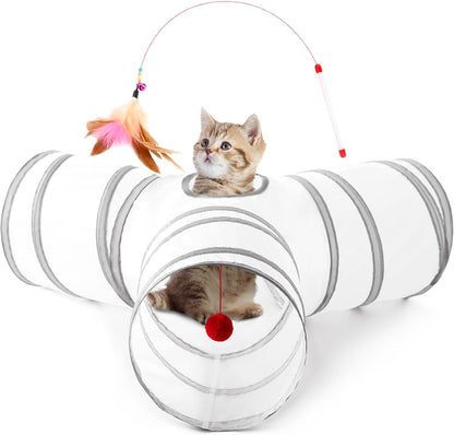 Tempcore Pet Cat Tunnel Tube Cat Toys 3 Way Collapsible, Tunnels for Indoor Cats，Kitty Bored Peek Hole Toy Ball Cat, Puppy, Kitty, Kitten, Rabbit