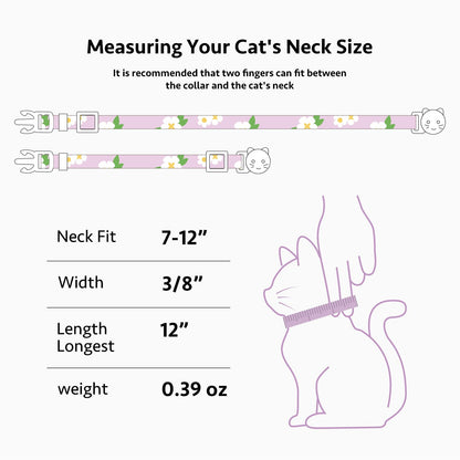 2 Pack Cotton Breakaway Cat Collar Pink Strawberries and White Heart Shaped Pendant Cute Kitten Cat Collar with Bell