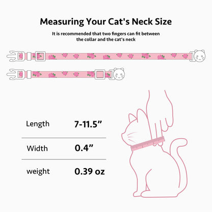 2 Pack Cotton Breakaway Cat Collar Pink Strawberries and White Heart Shaped Pendant Cute Kitten Cat Collar with Bell