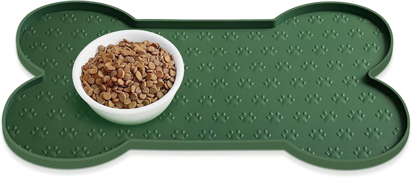 PWTAA Dog Food Mat Anti-Slip Silicone Dog Bowl Mat Thicker Pet Placemat Waterproof Cat Feeder Pad with Raised Edge Puppy Kitten Feeding Mats Suitable Small Medium-Sized Dogs Cats Eating Tray