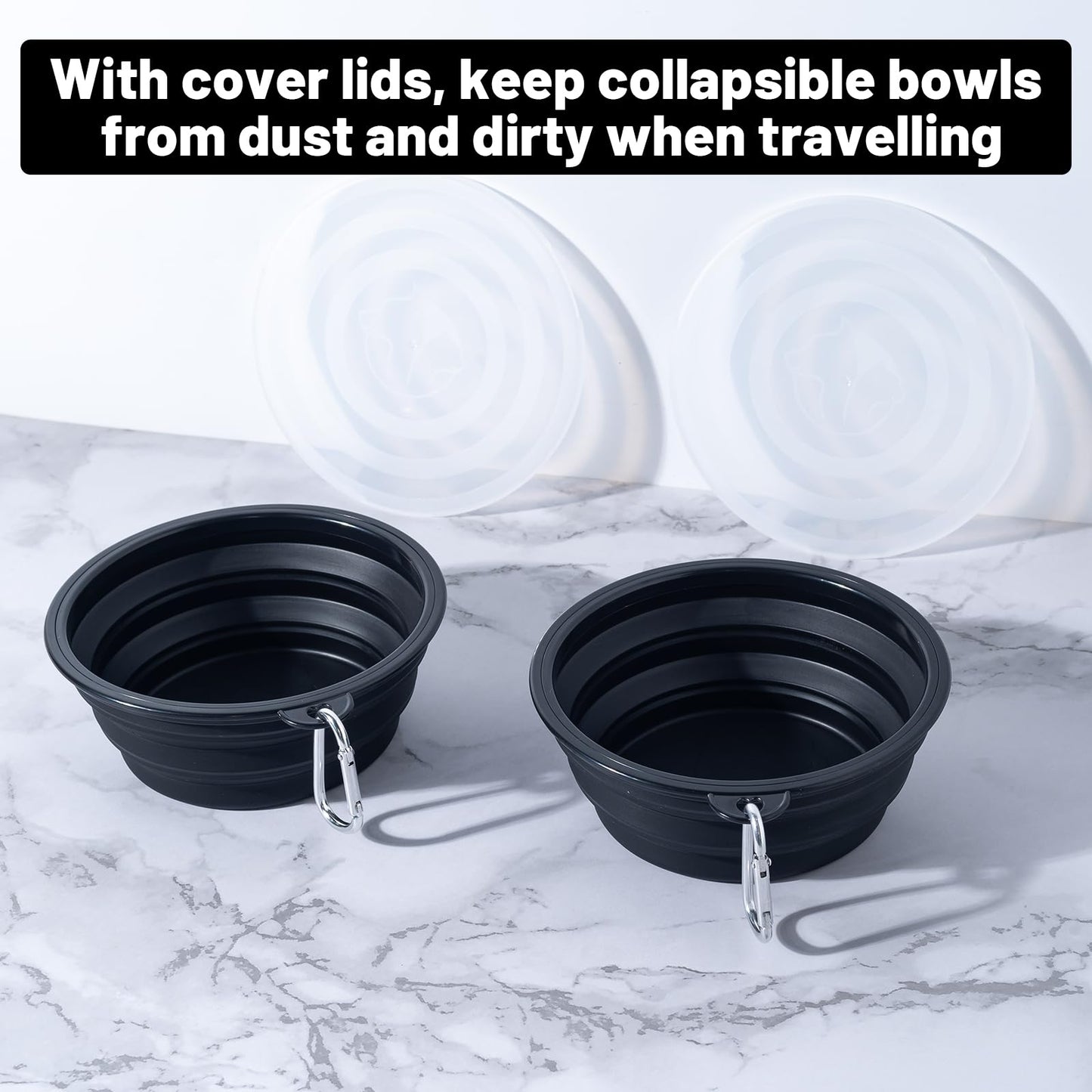 SLSON Collapsible Bowl with Cover Lids,2 Pack Dog Travel Bowls Portable Foldable Cat Water Dish Bowl for Pets Walking Parking Camping (Light Blue and Green, Small)