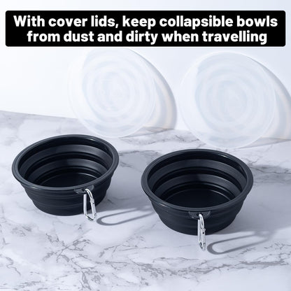 SLSON Collapsible Bowl with Cover Lids,2 Pack Dog Travel Bowls Portable Foldable Cat Water Dish Bowl for Pets Walking Parking Camping (Light Blue and Green, Small)