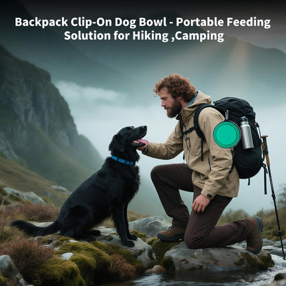 SLSON Collapsible Bowl with Cover Lids,2 Pack Dog Travel Bowls Portable Foldable Cat Water Dish Bowl for Pets Walking Parking Camping (Light Blue and Green, Small)