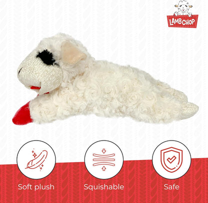Multipet Lamb Chop Dog Plush Toy - Squeaky Toy for Small & Medium Dogs - Extra Soft Plush - Stuffed Animal for Cuddling & Playing (10", Cream, 5 Squeakers)