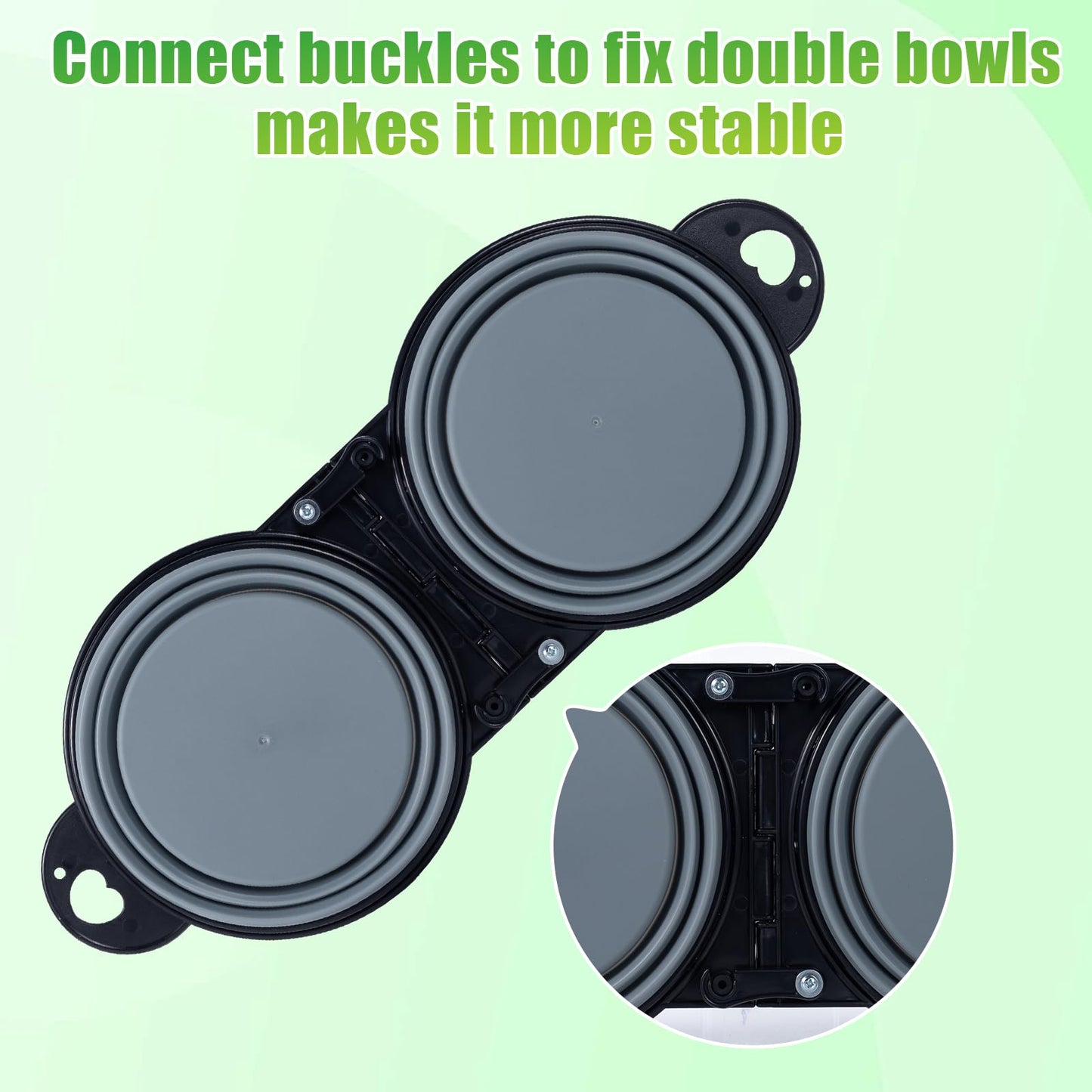 SLSON Collapsible Dog Dual Bowls Reinforced Rim 180 Degrees Flip Over Foldable Double Bowl with Lock Clips More Stable Dog Travel Bowls Pet Food Water Feeder (Light Pink)