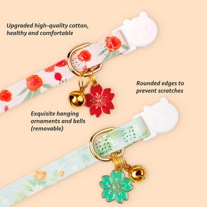 2 Pack Cotton Breakaway Cat Collar Pink Strawberries and White Heart Shaped Pendant Cute Kitten Cat Collar with Bell