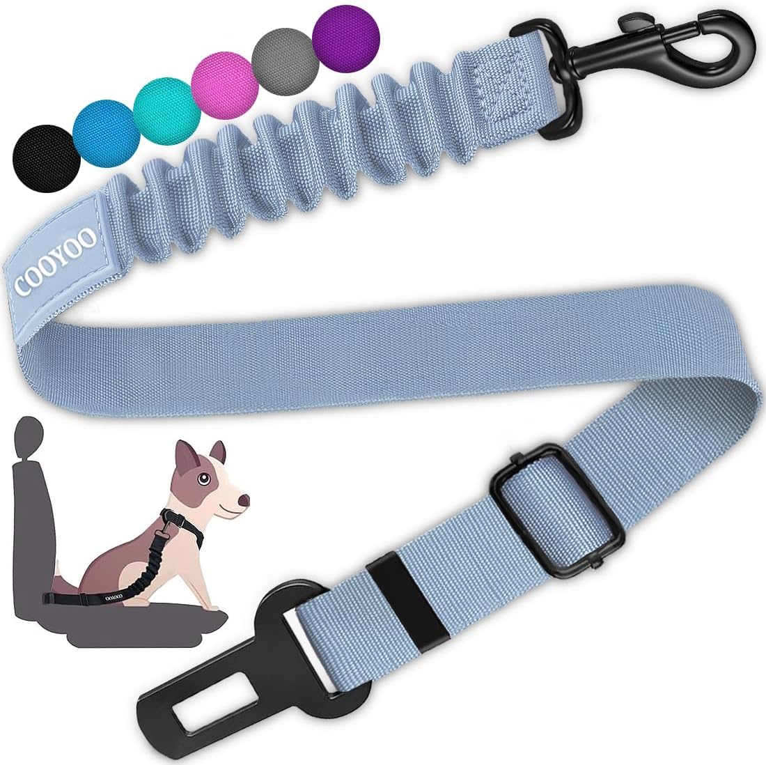 COOYOO Dog Seat Belt, Durability Retractable Dog Car Harness Adjustable Dog Seat Belt for Vehicle Nylon Pet Safety Seat Belts Heavy Duty & Elastic (1 Pack Black)