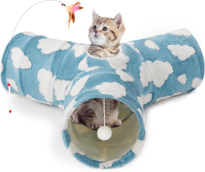 Tempcore Pet Cat Tunnel Tube Cat Toys 3 Way Collapsible, Tunnels for Indoor Cats，Kitty Bored Peek Hole Toy Ball Cat, Puppy, Kitty, Kitten, Rabbit