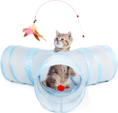 Tempcore Pet Cat Tunnel Tube Cat Toys 3 Way Collapsible, Tunnels for Indoor Cats，Kitty Bored Peek Hole Toy Ball Cat, Puppy, Kitty, Kitten, Rabbit