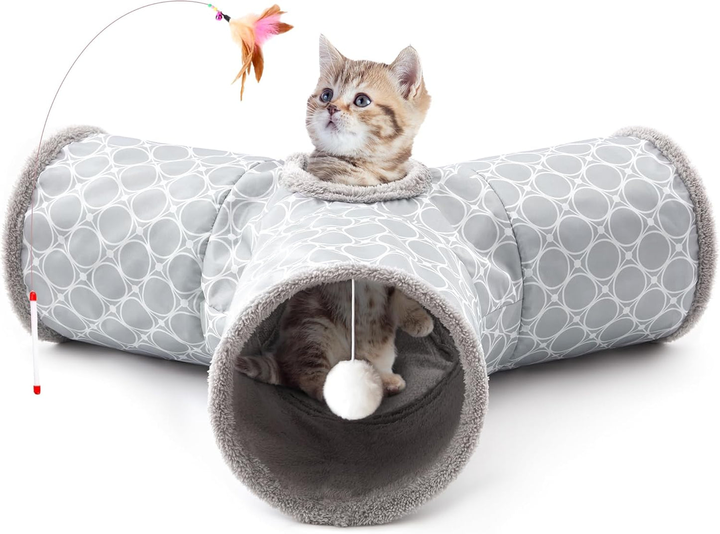 Tempcore Pet Cat Tunnel Tube Cat Toys 3 Way Collapsible, Tunnels for Indoor Cats，Kitty Bored Peek Hole Toy Ball Cat, Puppy, Kitty, Kitten, Rabbit