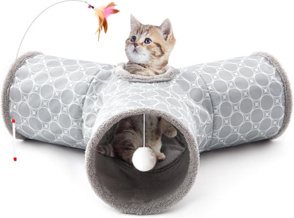 Tempcore Pet Cat Tunnel Tube Cat Toys 3 Way Collapsible, Tunnels for Indoor Cats，Kitty Bored Peek Hole Toy Ball Cat, Puppy, Kitty, Kitten, Rabbit