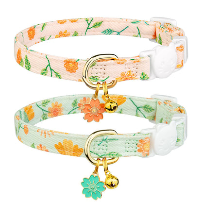 2 Pack Cotton Breakaway Cat Collar Pink Strawberries and White Heart Shaped Pendant Cute Kitten Cat Collar with Bell