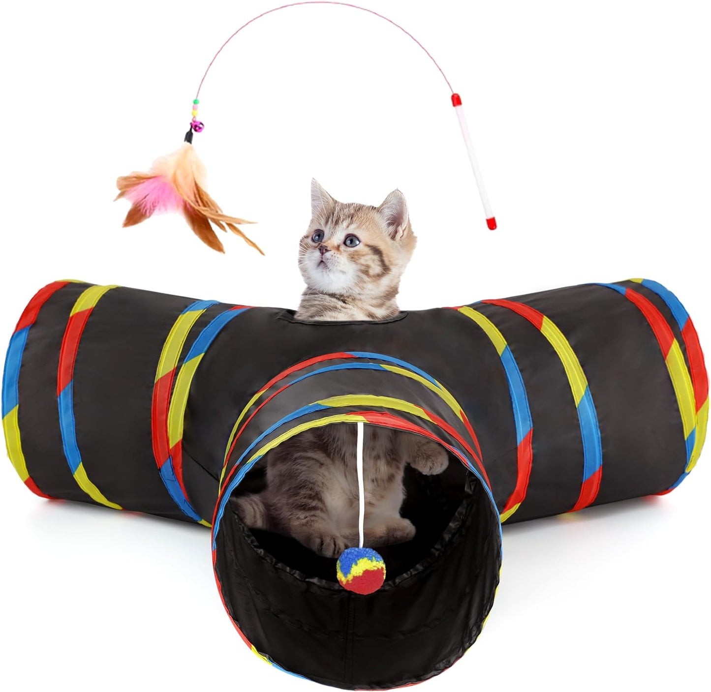 Tempcore Pet Cat Tunnel Tube Cat Toys 3 Way Collapsible, Tunnels for Indoor Cats，Kitty Bored Peek Hole Toy Ball Cat, Puppy, Kitty, Kitten, Rabbit