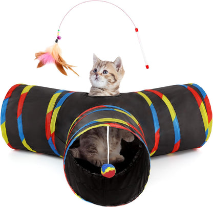 Tempcore Pet Cat Tunnel Tube Cat Toys 3 Way Collapsible, Tunnels for Indoor Cats，Kitty Bored Peek Hole Toy Ball Cat, Puppy, Kitty, Kitten, Rabbit