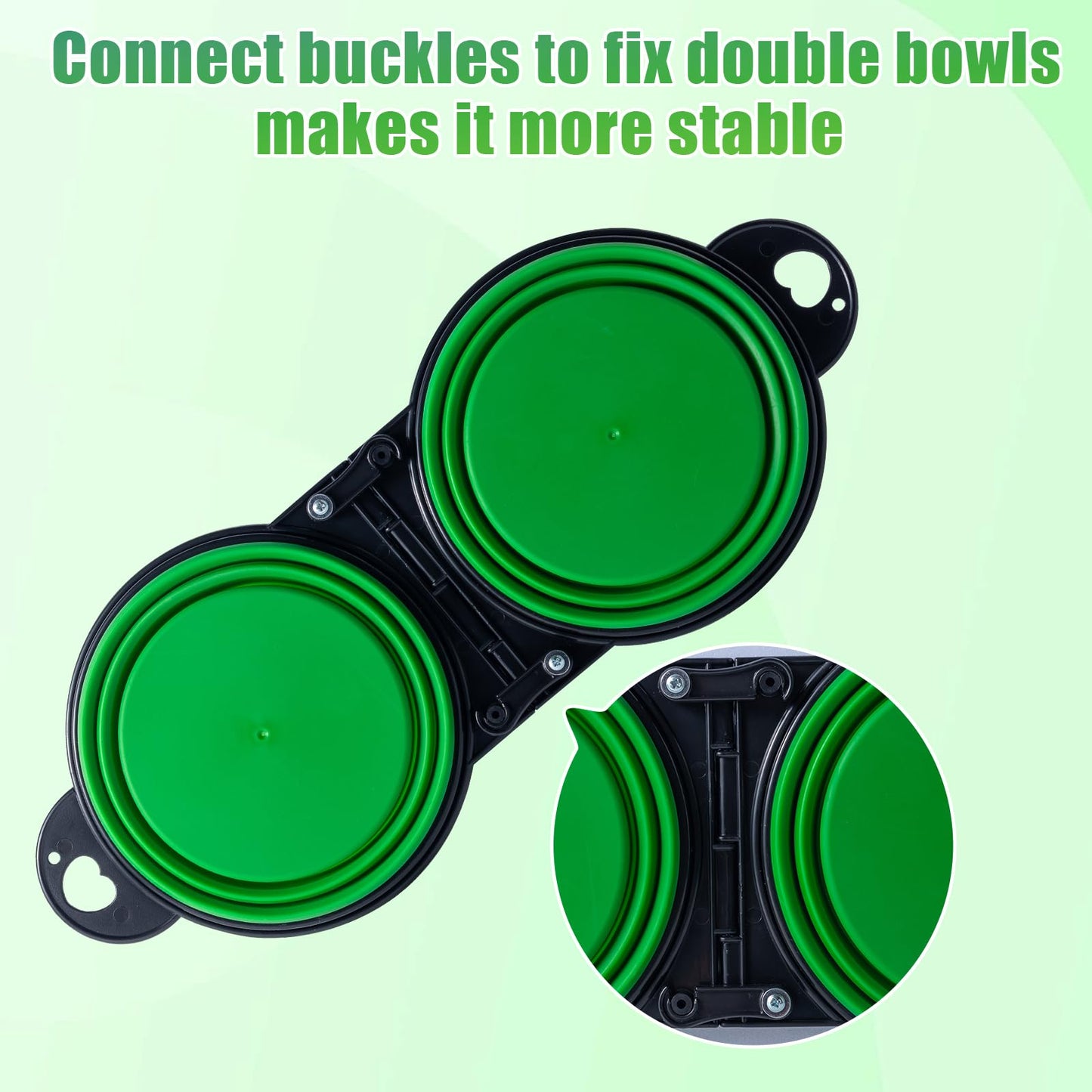 SLSON Collapsible Dog Dual Bowls Reinforced Rim 180 Degrees Flip Over Foldable Double Bowl with Lock Clips More Stable Dog Travel Bowls Pet Food Water Feeder (Light Pink)