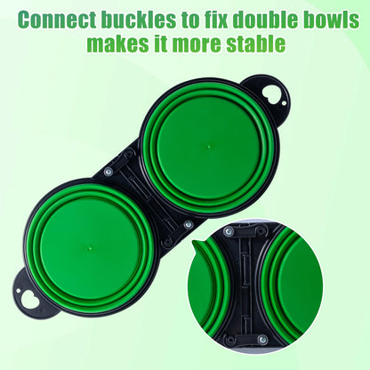 SLSON Collapsible Dog Dual Bowls Reinforced Rim 180 Degrees Flip Over Foldable Double Bowl with Lock Clips More Stable Dog Travel Bowls Pet Food Water Feeder (Light Pink)