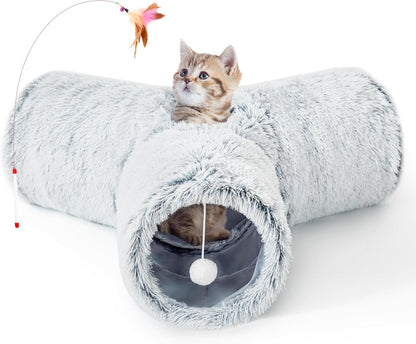 Tempcore Pet Cat Tunnel Tube Cat Toys 3 Way Collapsible, Tunnels for Indoor Cats，Kitty Bored Peek Hole Toy Ball Cat, Puppy, Kitty, Kitten, Rabbit