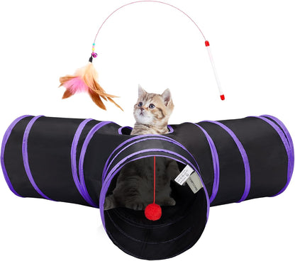 Tempcore Pet Cat Tunnel Tube Cat Toys 3 Way Collapsible, Tunnels for Indoor Cats，Kitty Bored Peek Hole Toy Ball Cat, Puppy, Kitty, Kitten, Rabbit