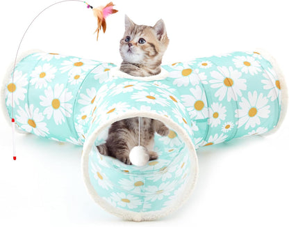 Tempcore Pet Cat Tunnel Tube Cat Toys 3 Way Collapsible, Tunnels for Indoor Cats，Kitty Bored Peek Hole Toy Ball Cat, Puppy, Kitty, Kitten, Rabbit