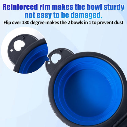SLSON Collapsible Dog Dual Bowls Reinforced Rim 180 Degrees Flip Over Foldable Double Bowl with Lock Clips More Stable Dog Travel Bowls Pet Food Water Feeder (Light Pink)