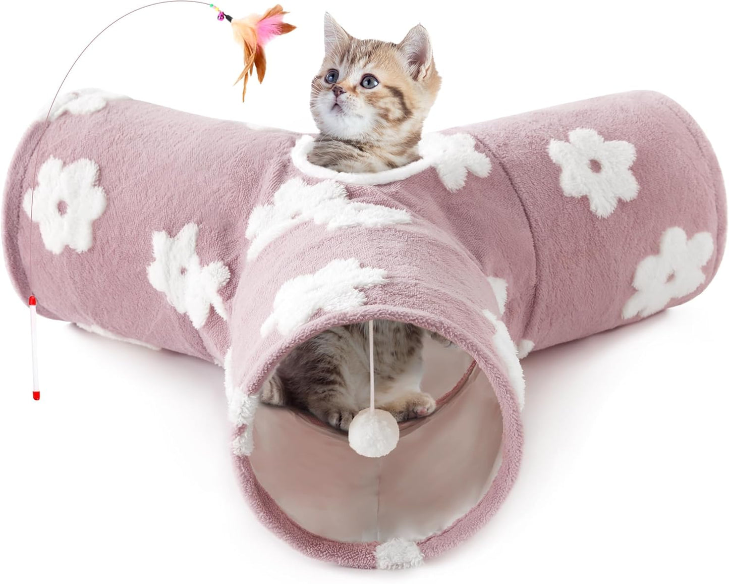 Tempcore Pet Cat Tunnel Tube Cat Toys 3 Way Collapsible, Tunnels for Indoor Cats，Kitty Bored Peek Hole Toy Ball Cat, Puppy, Kitty, Kitten, Rabbit