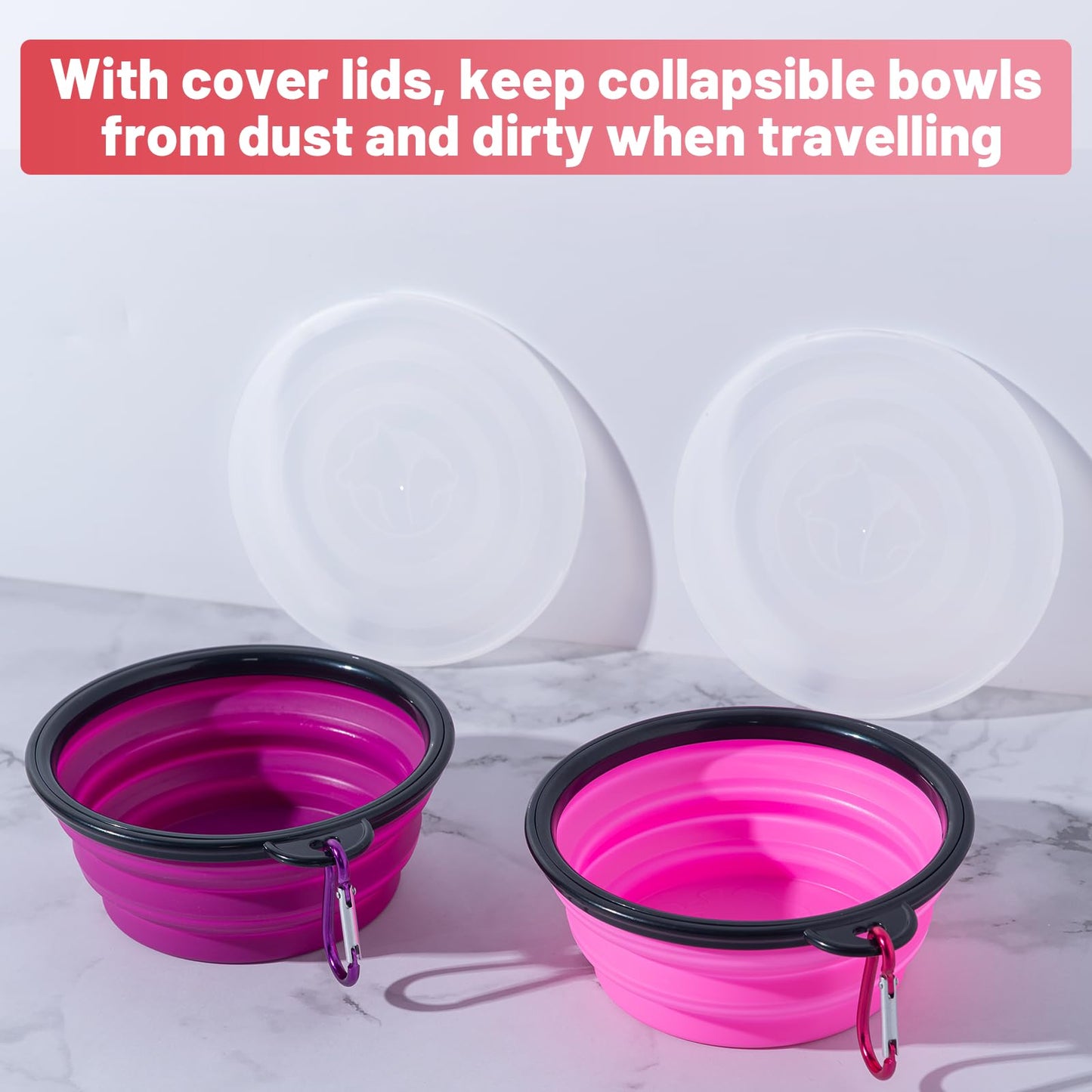 SLSON Collapsible Bowl with Cover Lids,2 Pack Dog Travel Bowls Portable Foldable Cat Water Dish Bowl for Pets Walking Parking Camping (Light Blue and Green, Small)